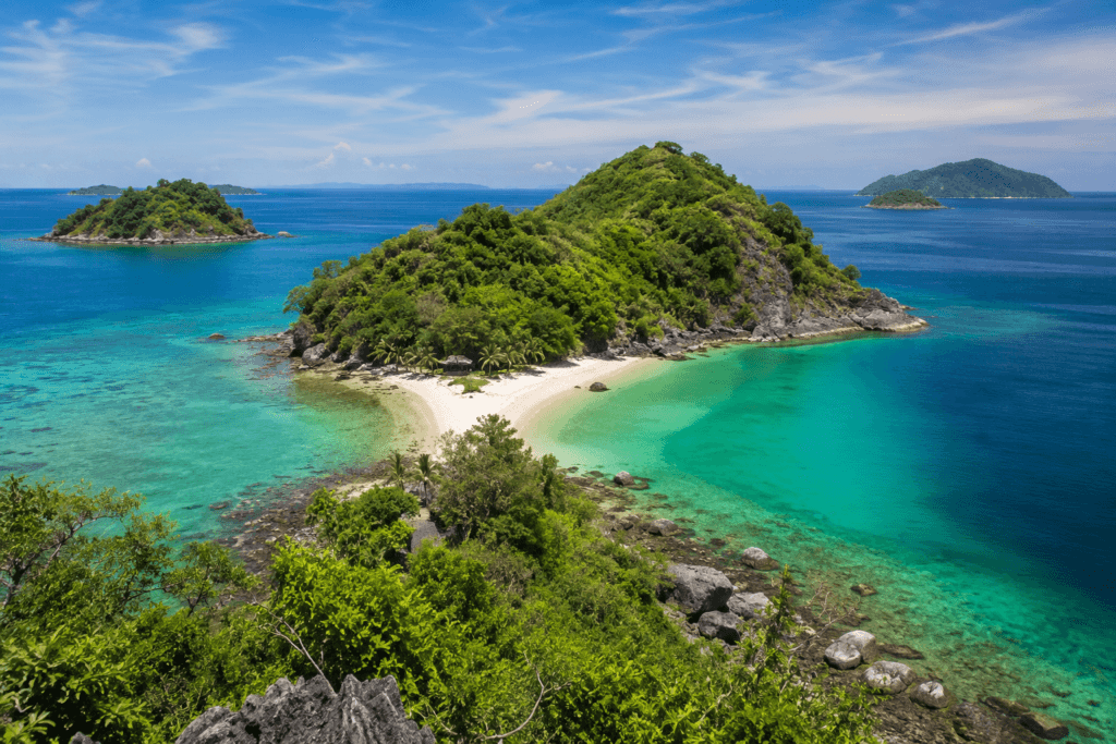 Kawasan pulau ini sangat terkenal dengan gradasi warna lautnya yang kontras.