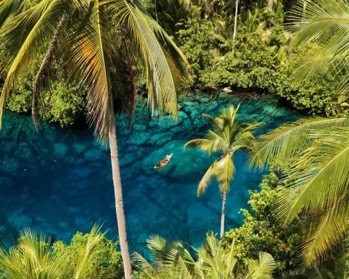 Paisupok Lake with coconut trees and Crystal water