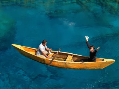 Kayaking at Paisupok Lake Luwuk Banggai with crystal clear blue water