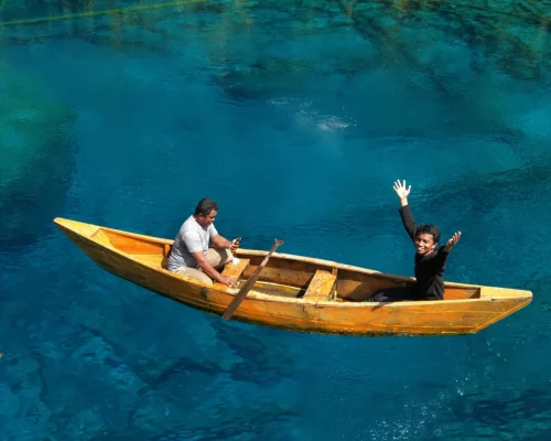 Kayaking at Paisupok Lake Luwuk Banggai with crystal clear blue water